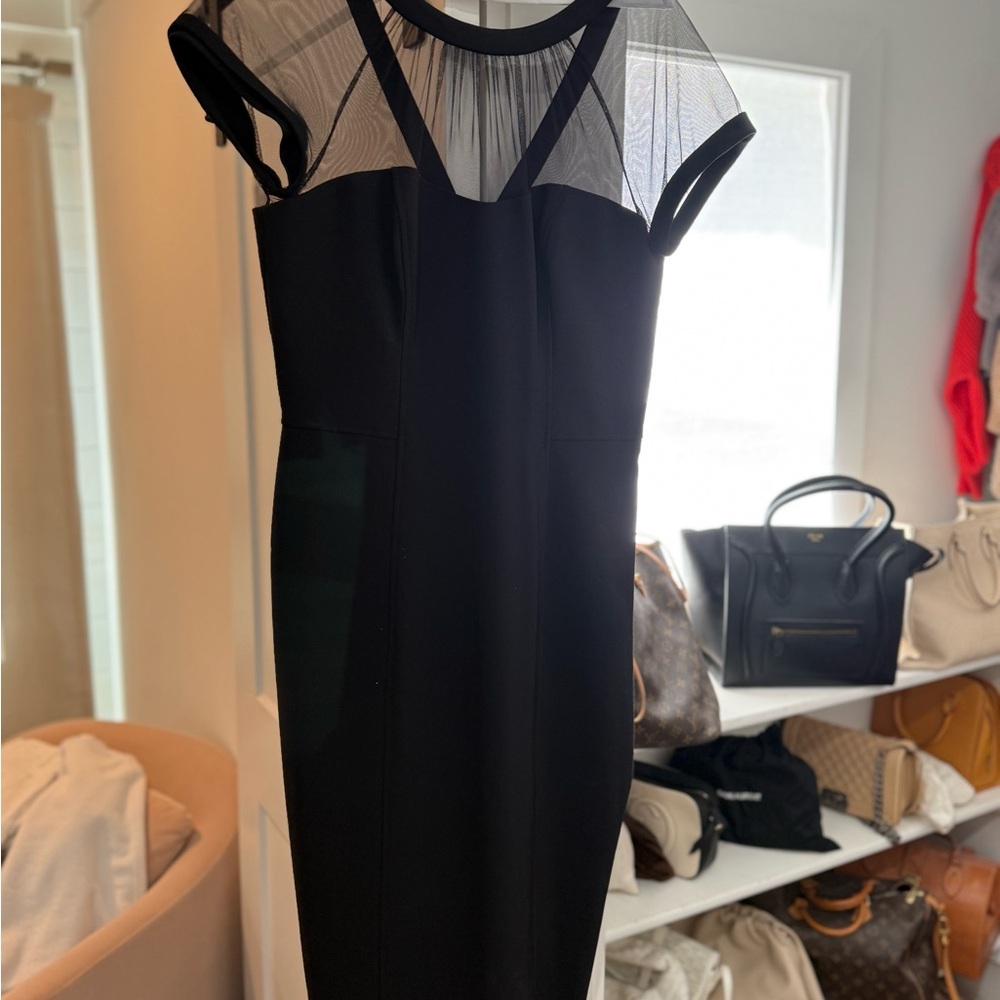 Maggy London Black Midi Dress with Sheer Yoke